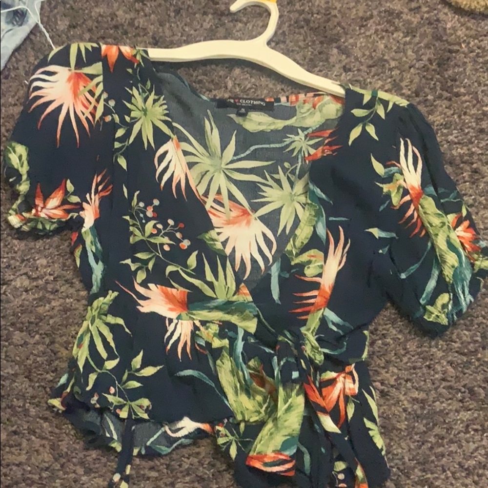 Tropical wrap crop top